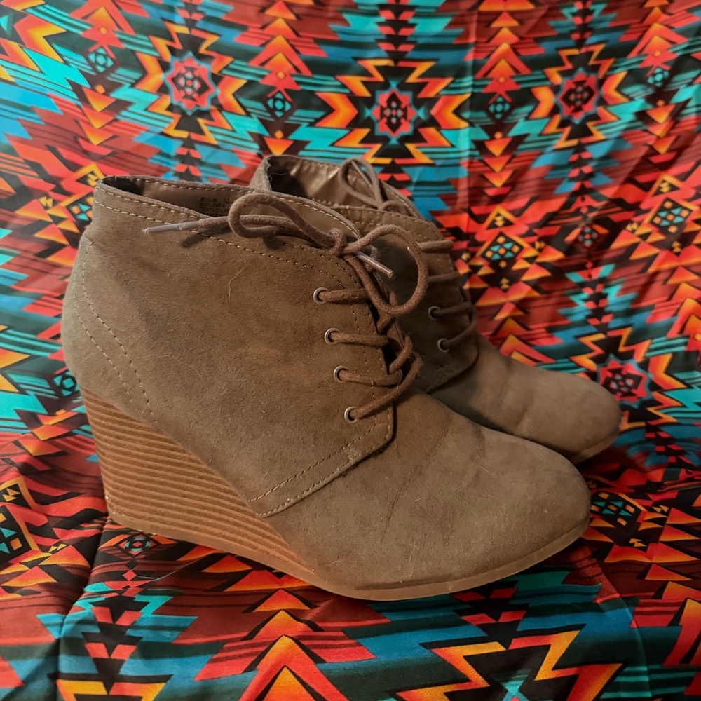 Stylish Tan Wedge Ankle Boots